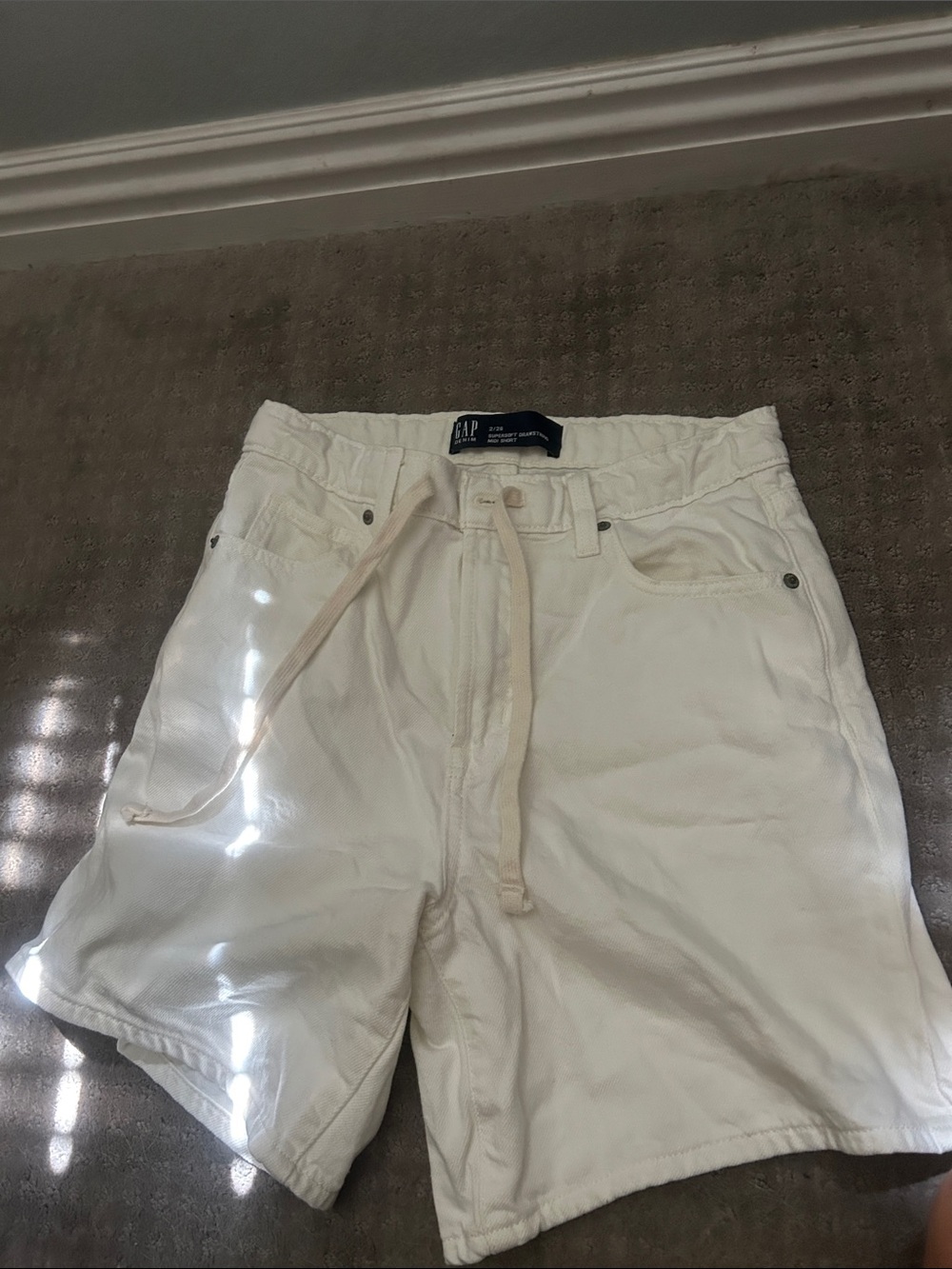 GAP Factory Cream Drawstring High-Waist Shorts